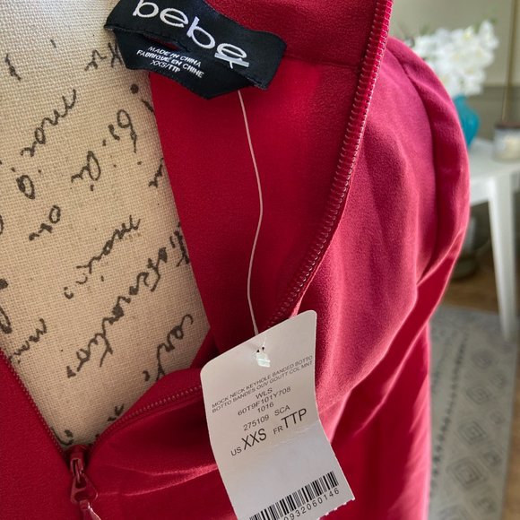 New Bebe Women's Mock Neck Keyhole Red Blouse, Size XXS - Picture 4 of 5